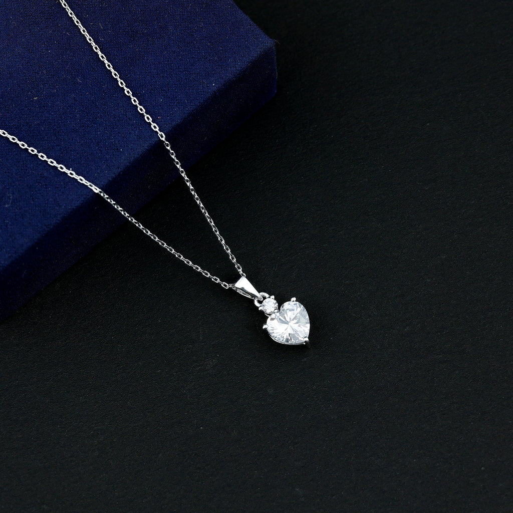 Certified Cubic Zirconia Heart Locket with Silver Chain