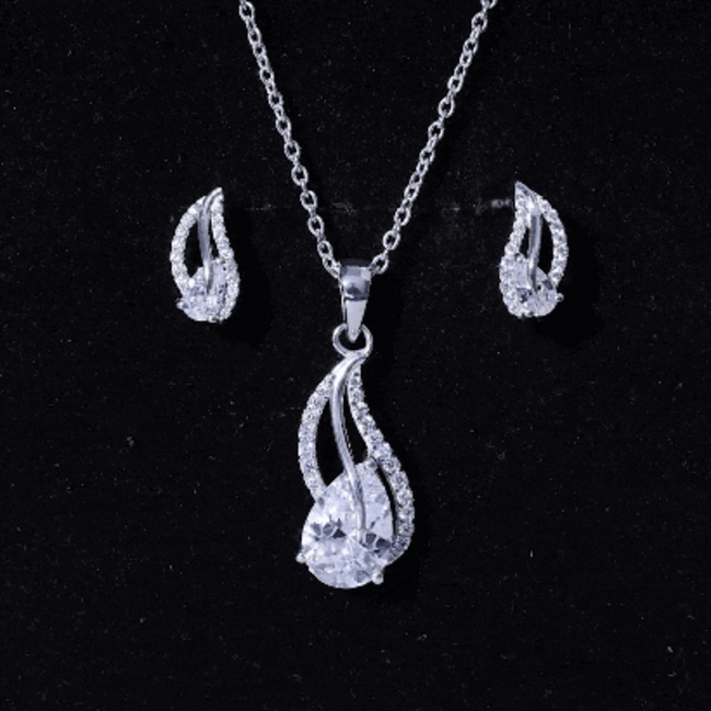 3 Carat Pear Cubic Zirconia Bridal Necklace and Earrings Set in Silver