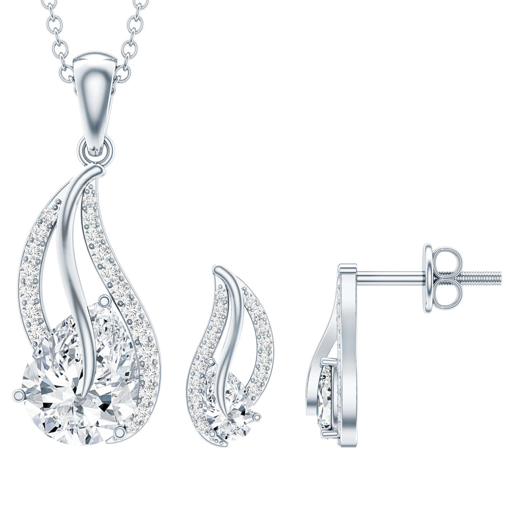 3 Carat Pear Cubic Zirconia Bridal Necklace and Earrings Set in Silver