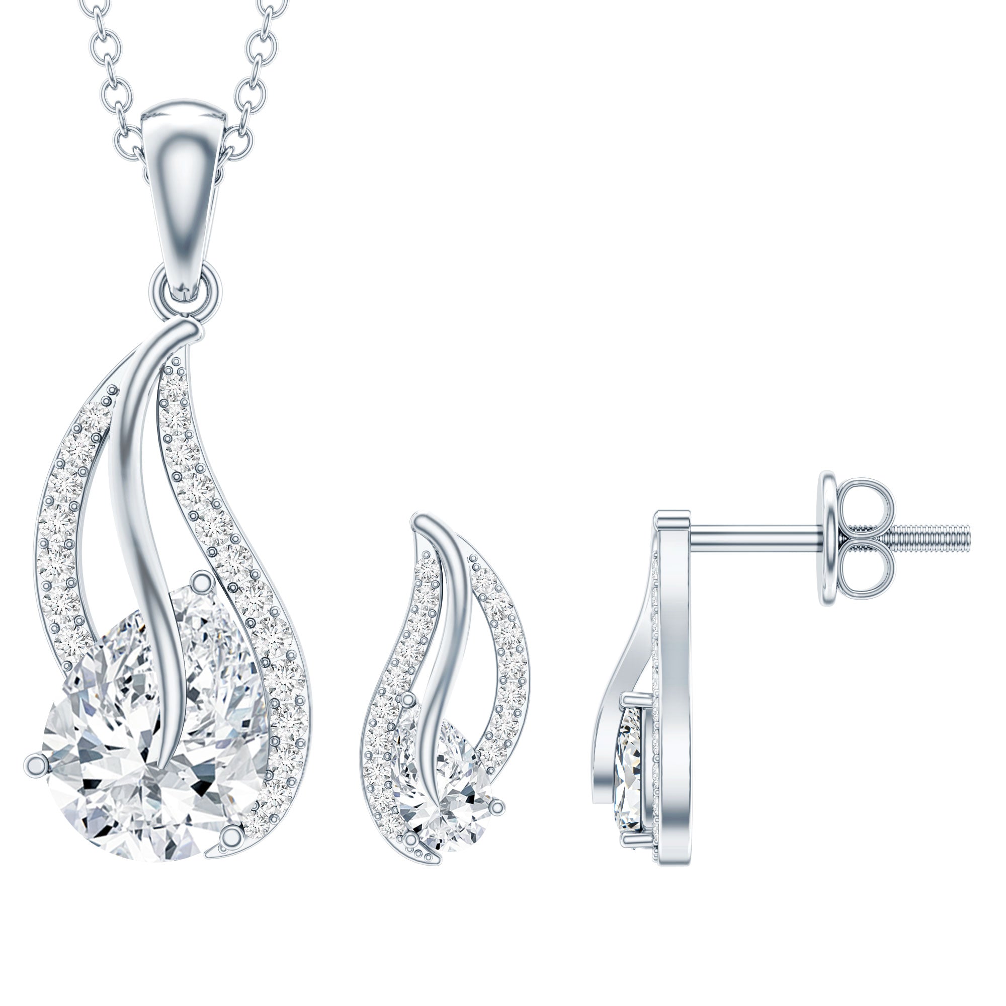 3 Carat Pear Cubic Zirconia Bridal Necklace and Earrings Set in Silver