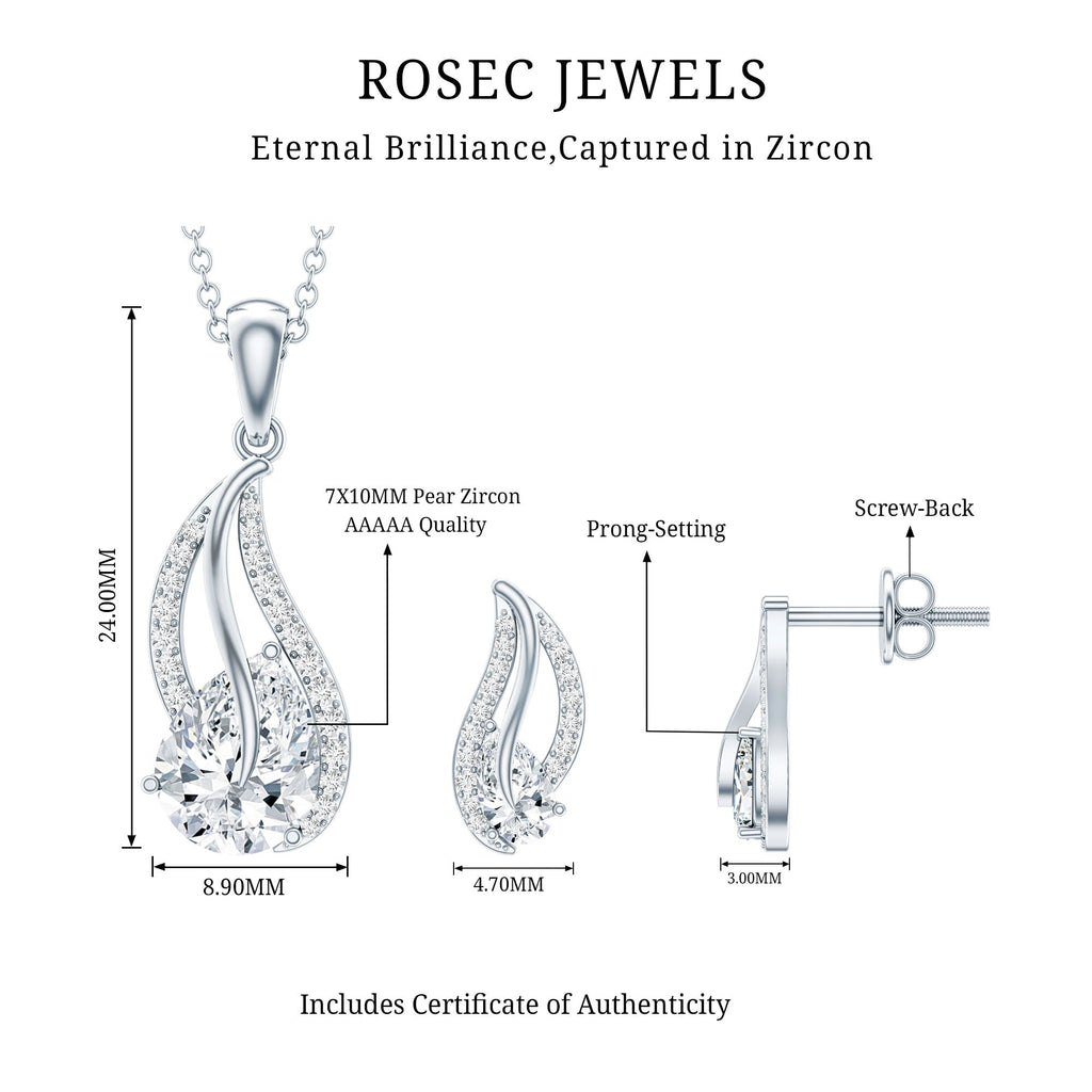 3 Carat Pear Cubic Zirconia Bridal Necklace and Earrings Set in Silver