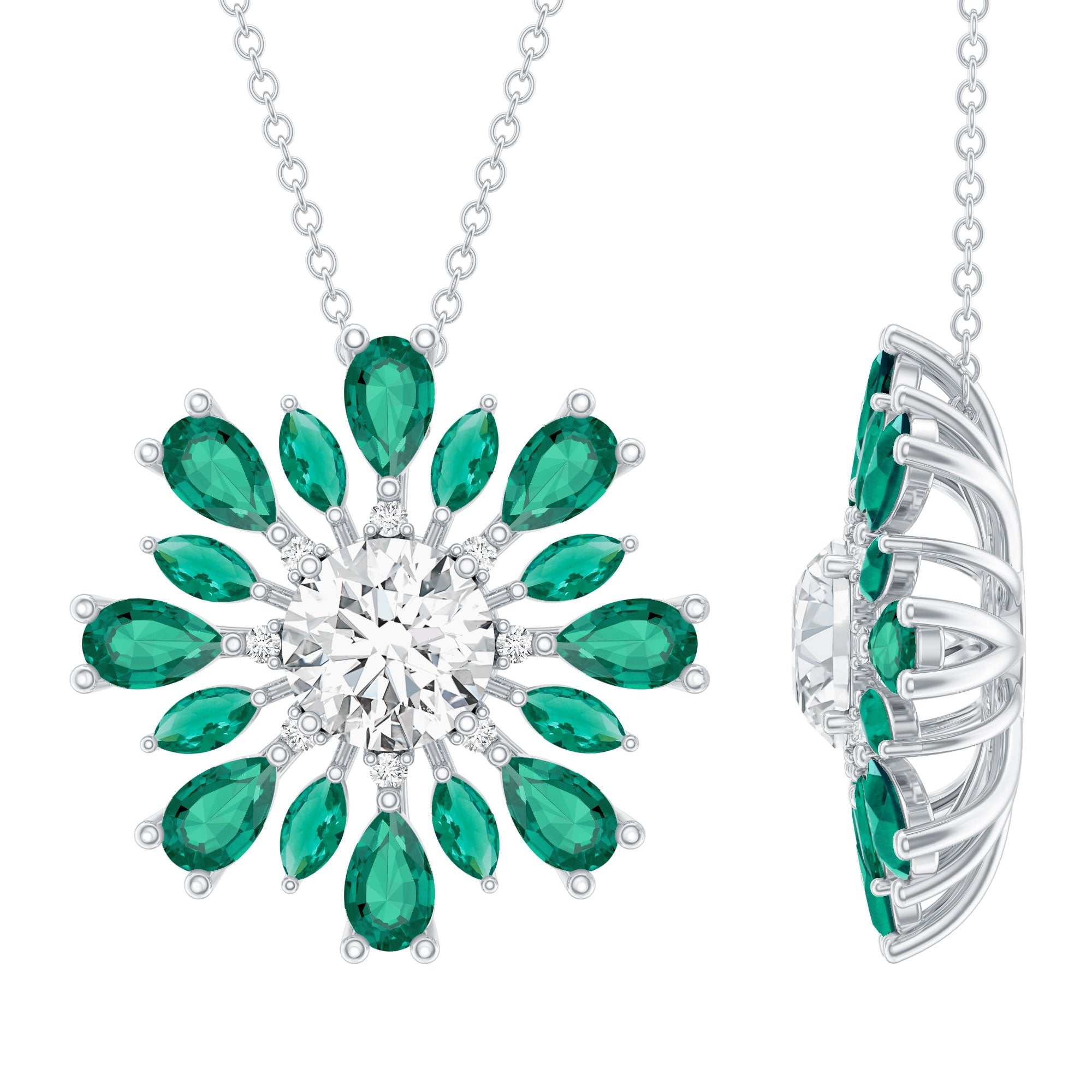 Moissanite Flower Necklace – Designer Emerald Floral Pendant With Prong Setting