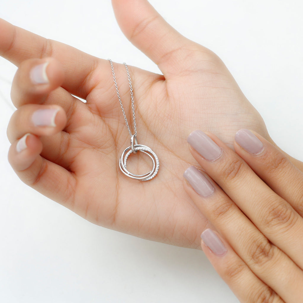 Diamond Eternity Necklace - Interlocking Circle Pendant With Round Cut Diamonds