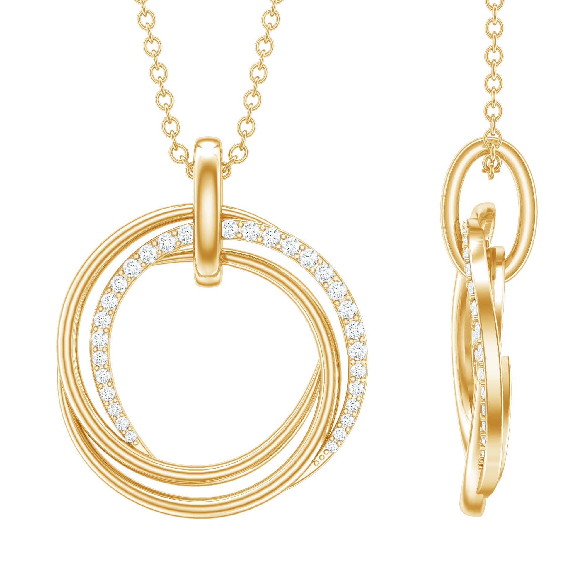 Diamond Eternity Necklace - Interlocking Circle Pendant With Round Cut Diamonds