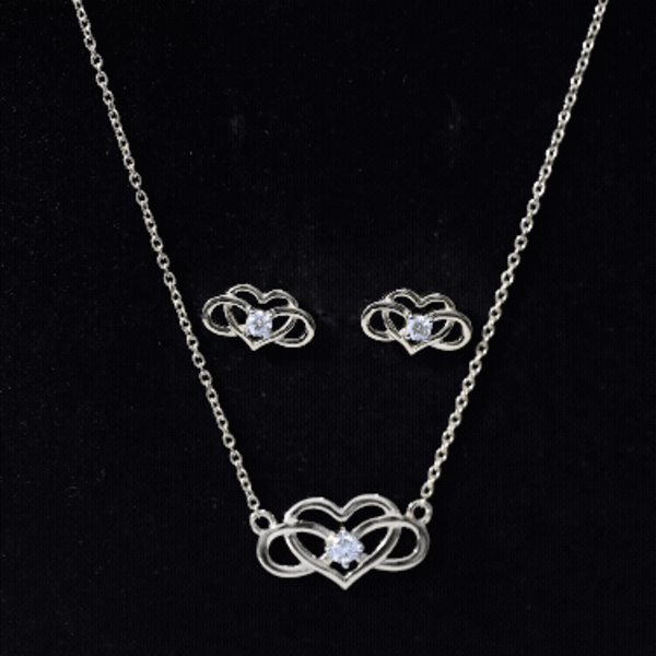 Diamond Infinity Heart Set - Round Cut Diamond Jewelry Set With Earrings