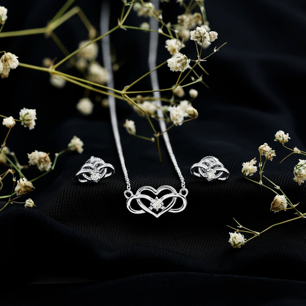 Diamond Infinity Heart Set - Round Cut Diamond Jewelry Set With Earrings