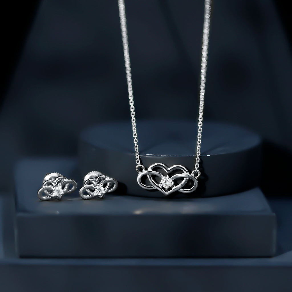 Diamond Infinity Heart Set - Round Cut Diamond Jewelry Set With Earrings