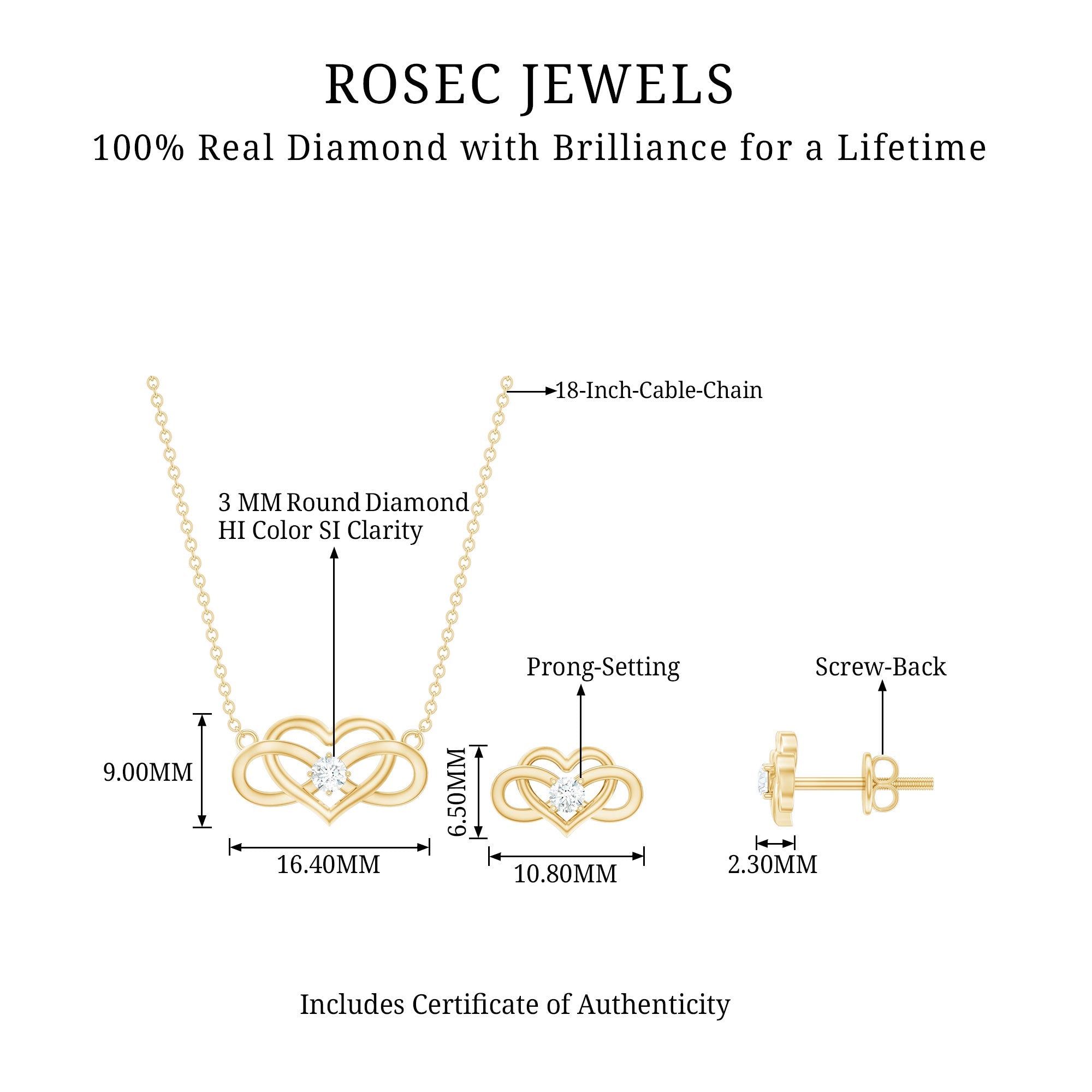 Diamond Infinity Heart Set - Round Cut Diamond Jewelry Set With Earrings