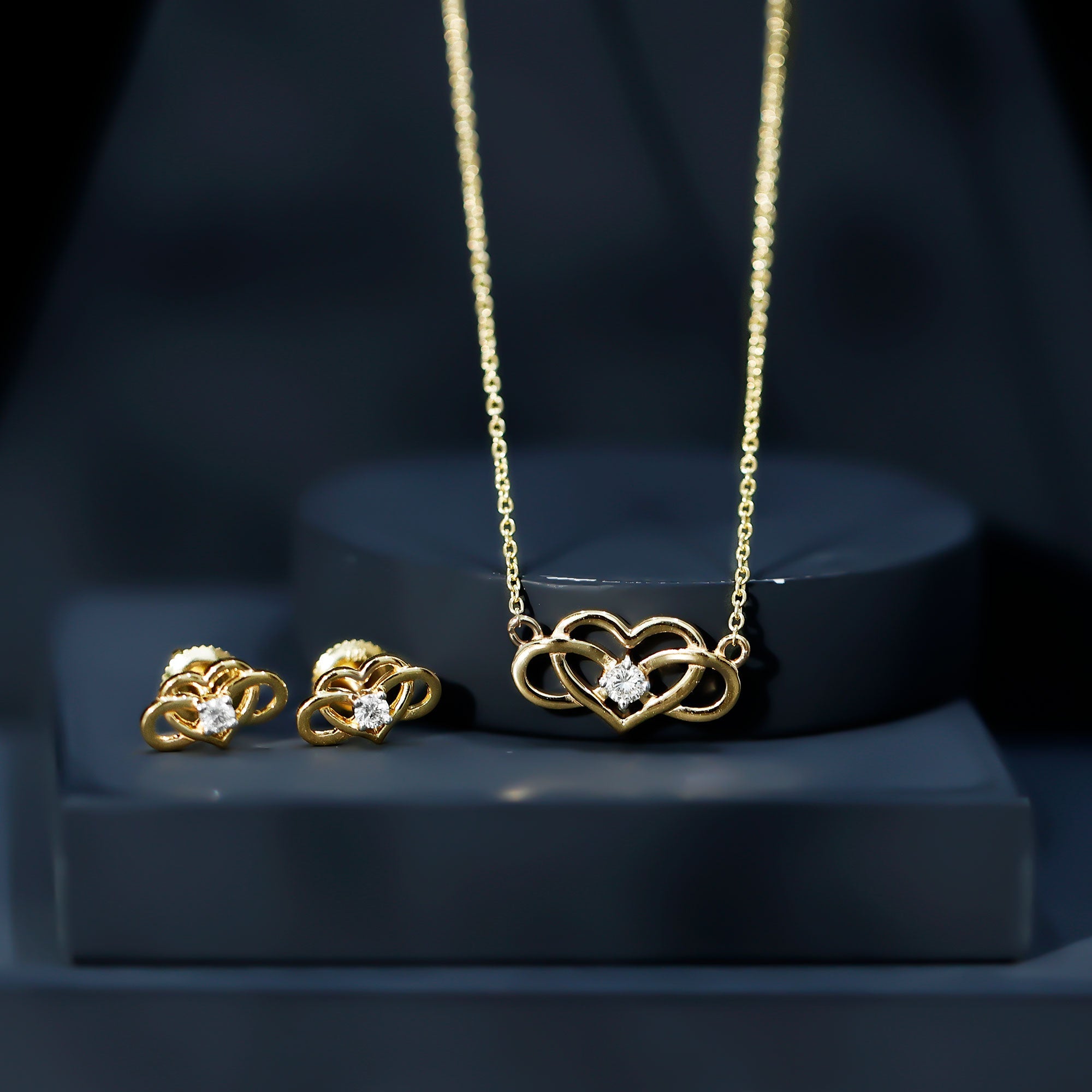 Diamond Infinity Heart Set - Round Cut Diamond Jewelry Set With Earrings