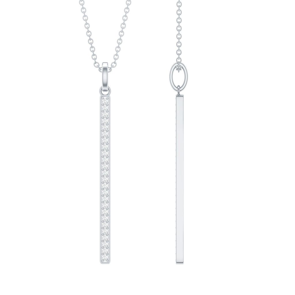 Diamond Bar Necklace – Round Cut Diamond Pendant, Minimalist Vertical Jewelry