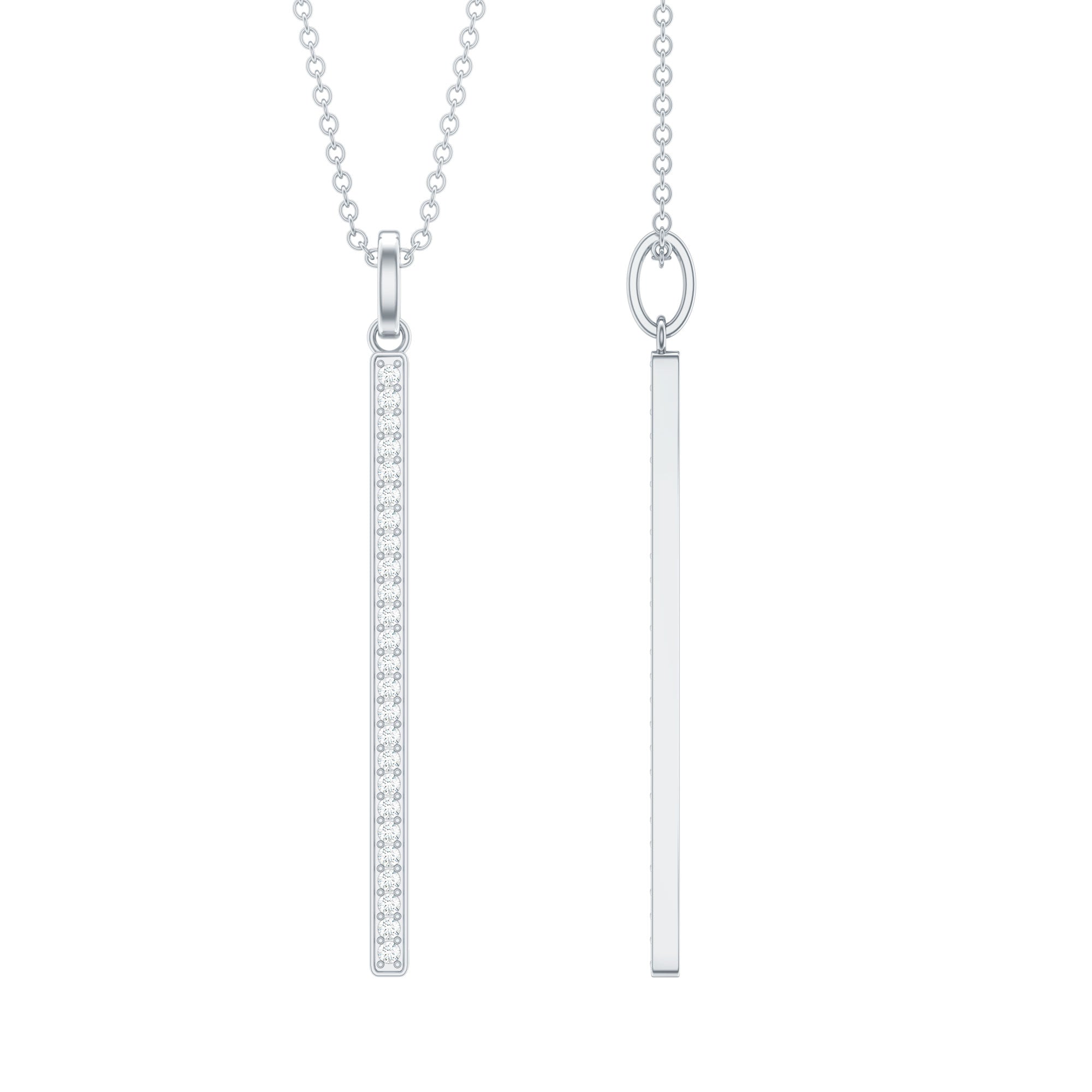 Diamond Bar Necklace – Round Cut Diamond Pendant, Minimalist Vertical Jewelry