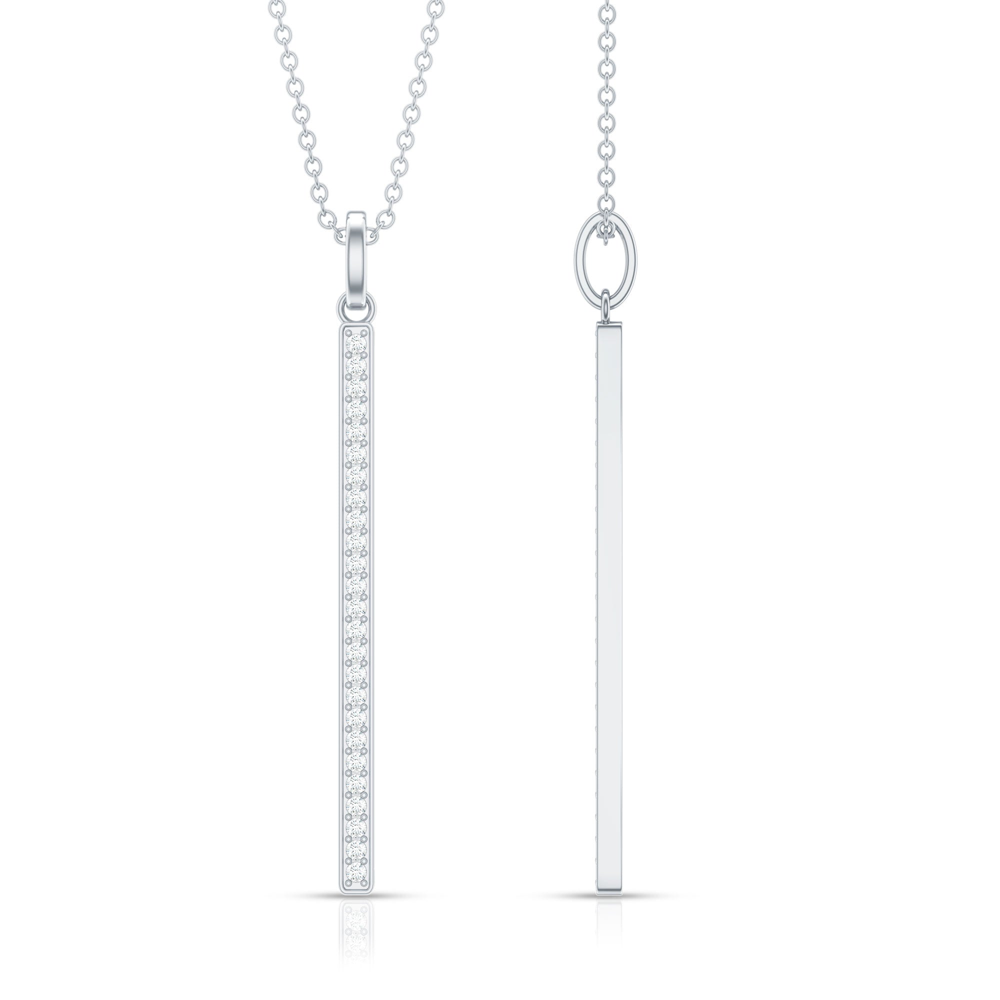 Diamond Bar Necklace – Round Cut Diamond Pendant, Minimalist Vertical Jewelry