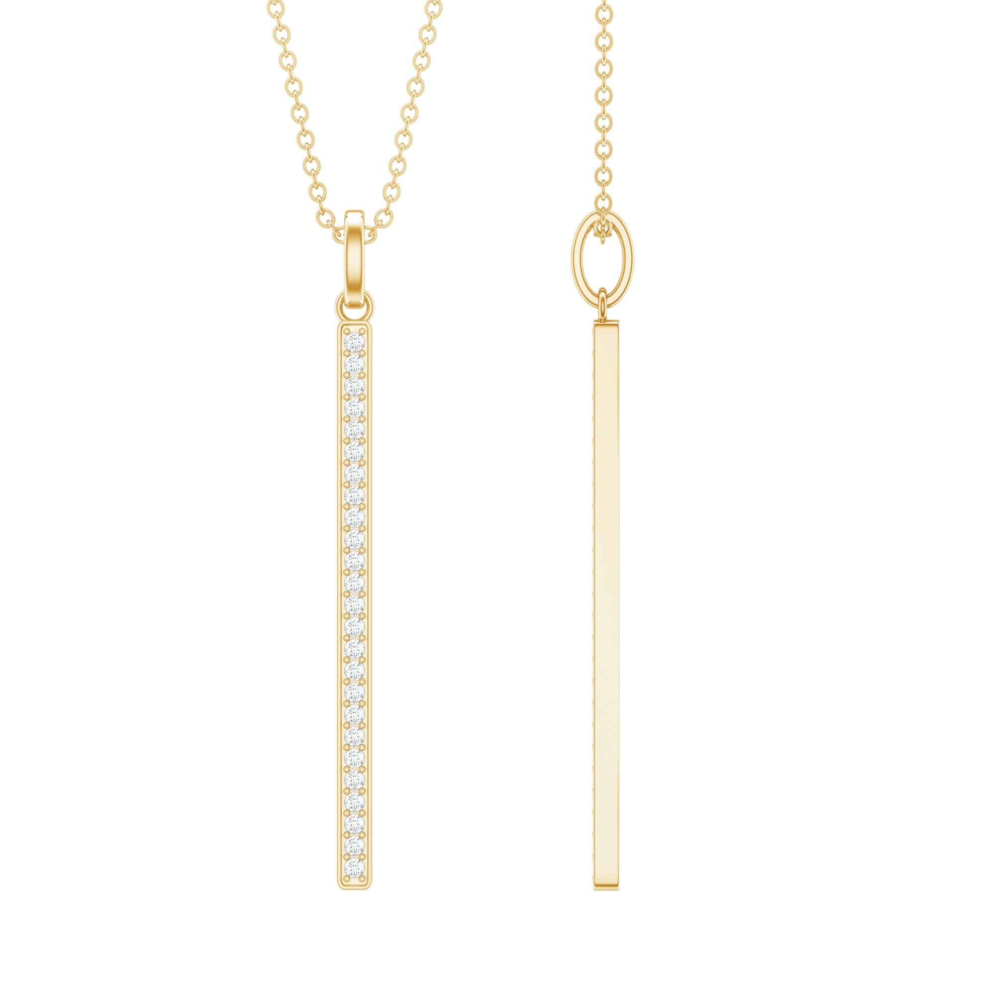 Diamond Bar Necklace – Round Cut Diamond Pendant, Minimalist Vertical Jewelry