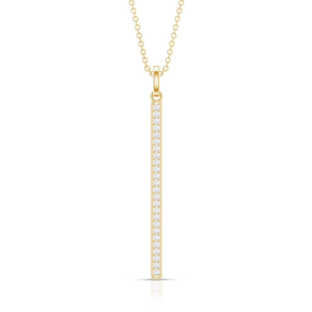 Diamond Bar Necklace – Round Cut Diamond Pendant, Minimalist Vertical Jewelry