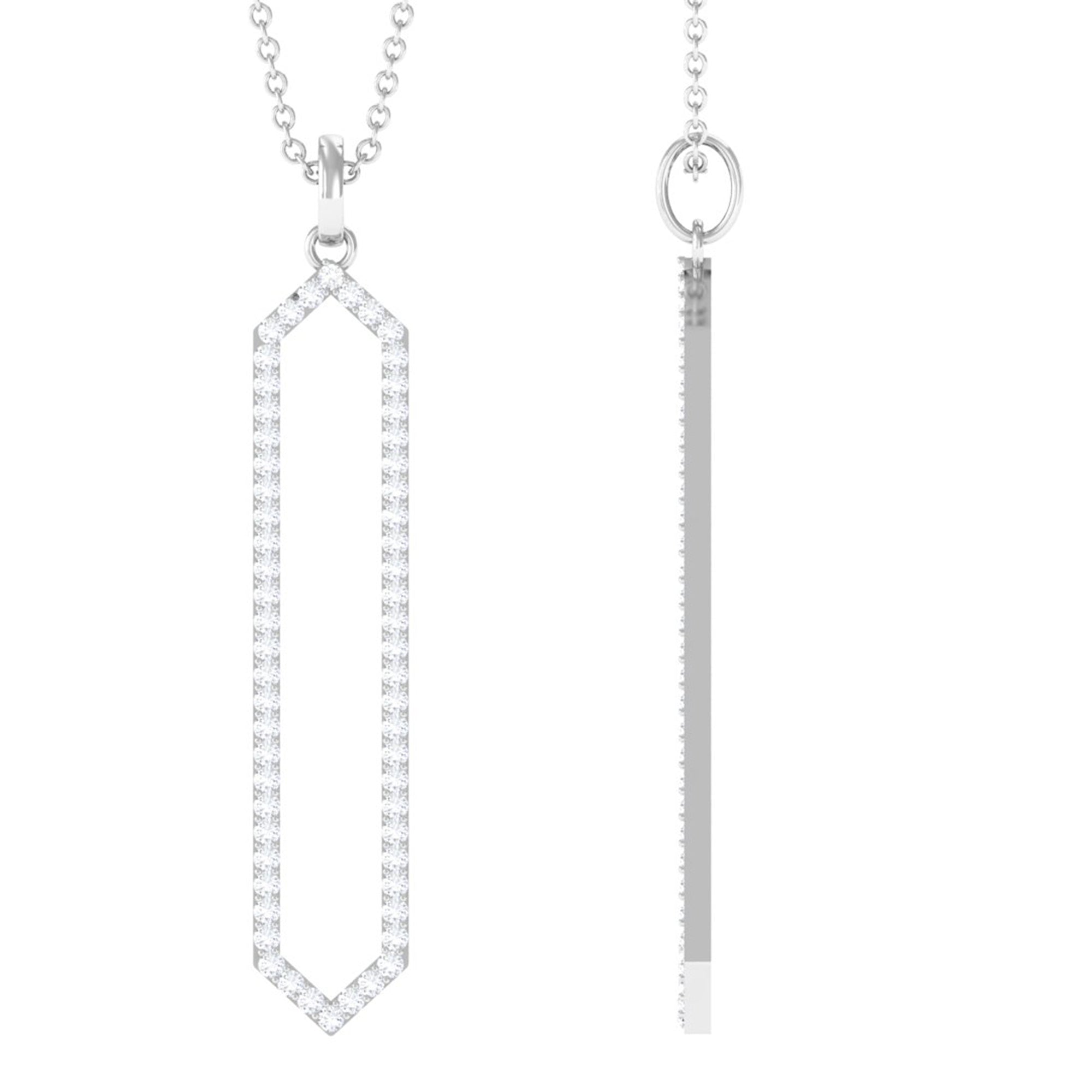 Diamond Geometric Necklace - Modern Hexagon Pendant With Round Brilliant Cut