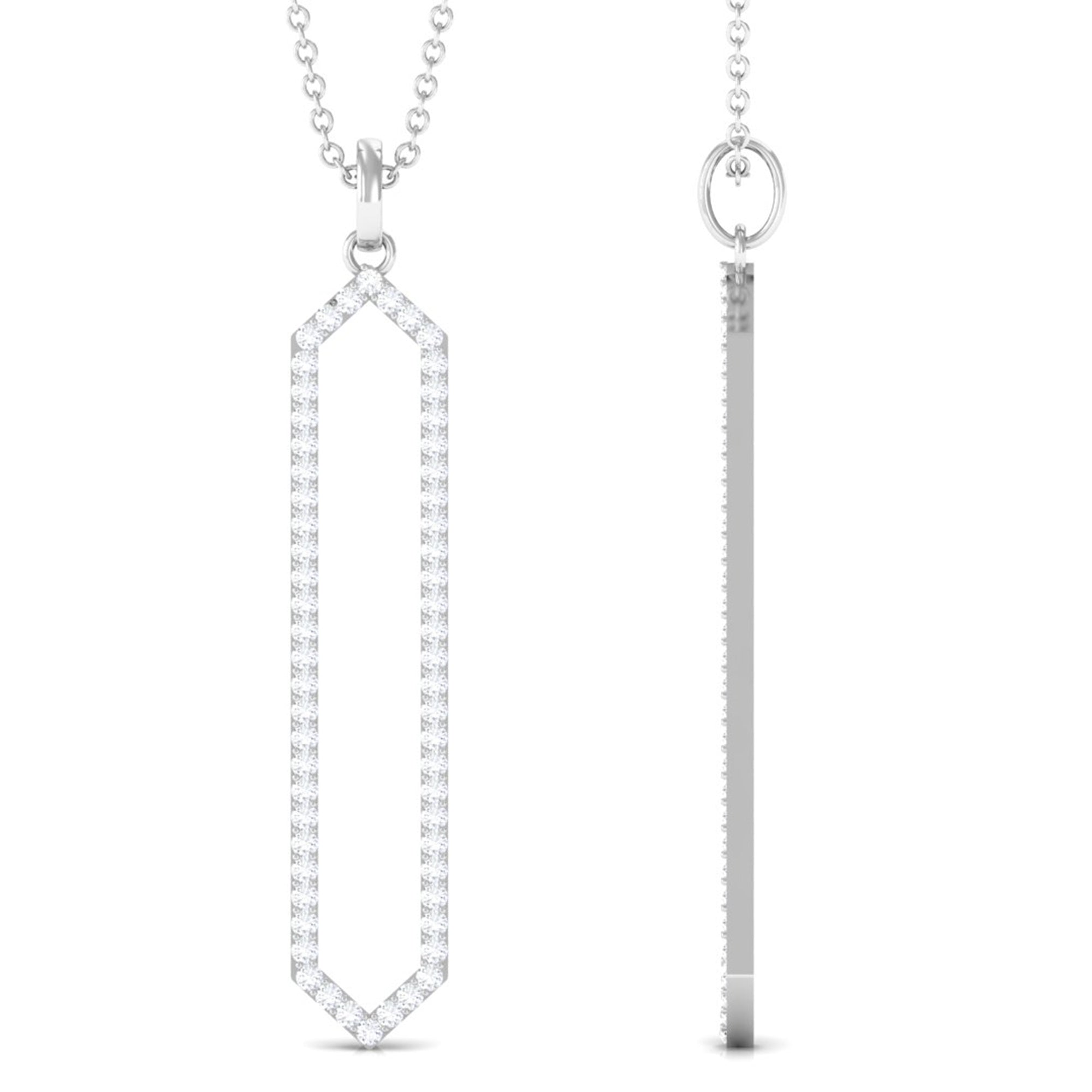 Diamond Geometric Necklace - Modern Hexagon Pendant With Round Brilliant Cut
