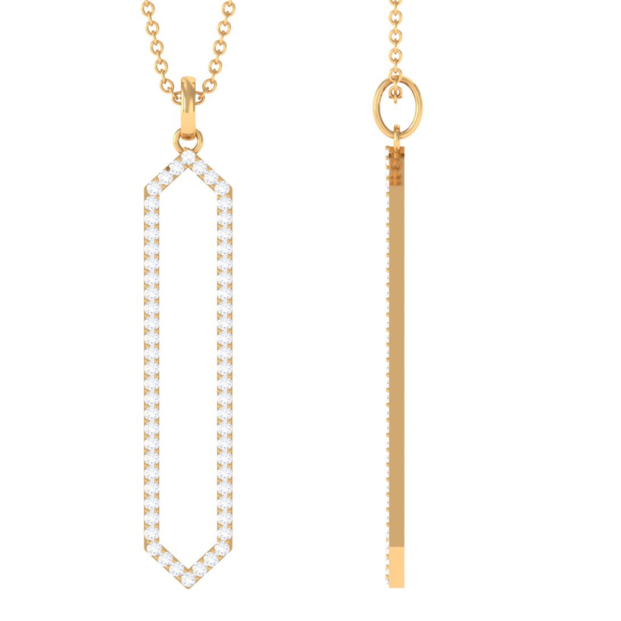 Diamond Geometric Necklace - Modern Hexagon Pendant With Round Brilliant Cut