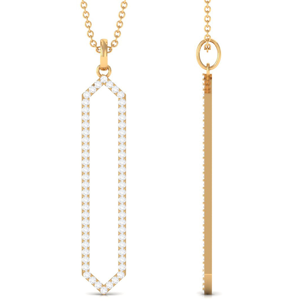 Diamond Geometric Necklace - Modern Hexagon Pendant With Round Brilliant Cut