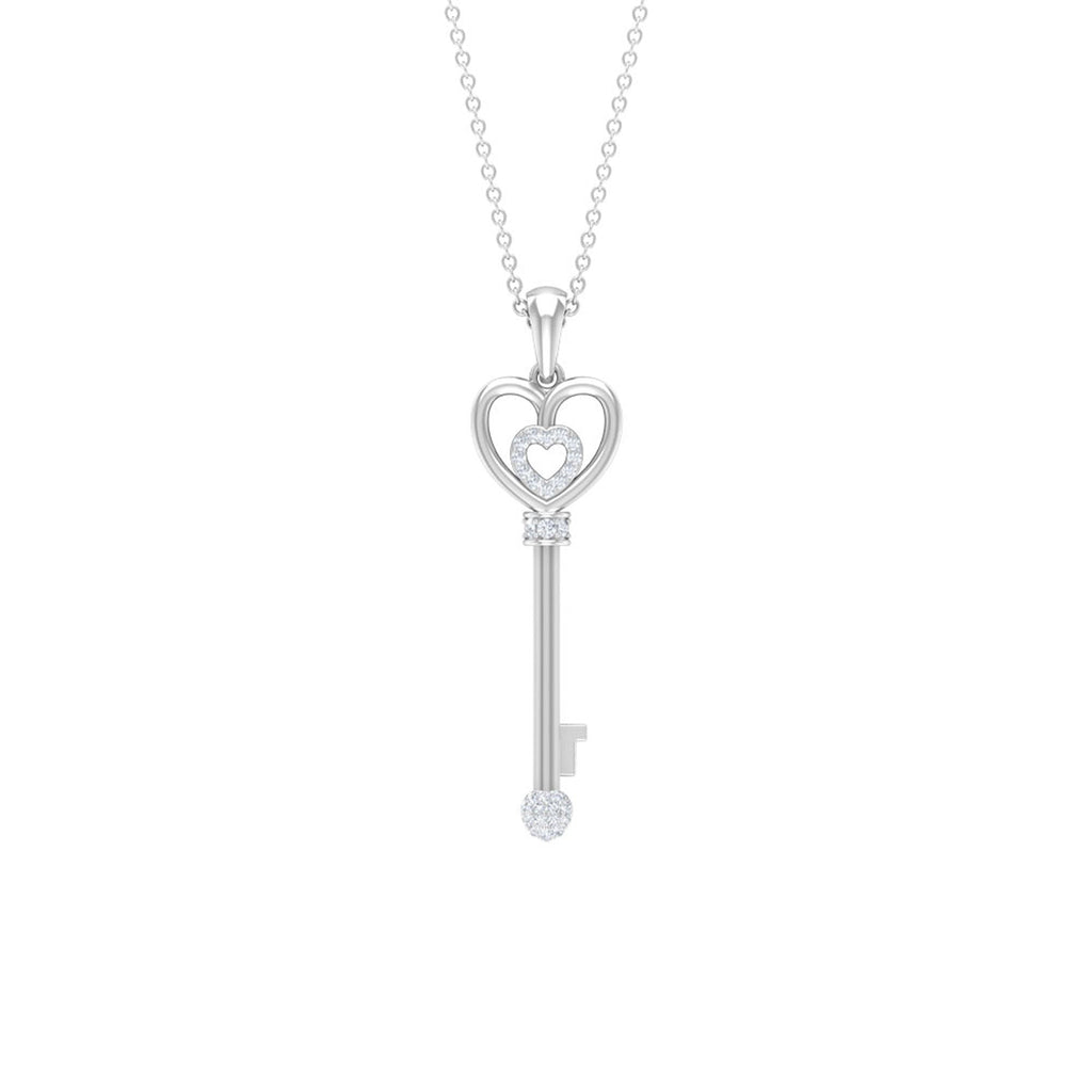 Diamond Key Necklace – Vintage Style Heart Pendant With Prong Setting Diamonds