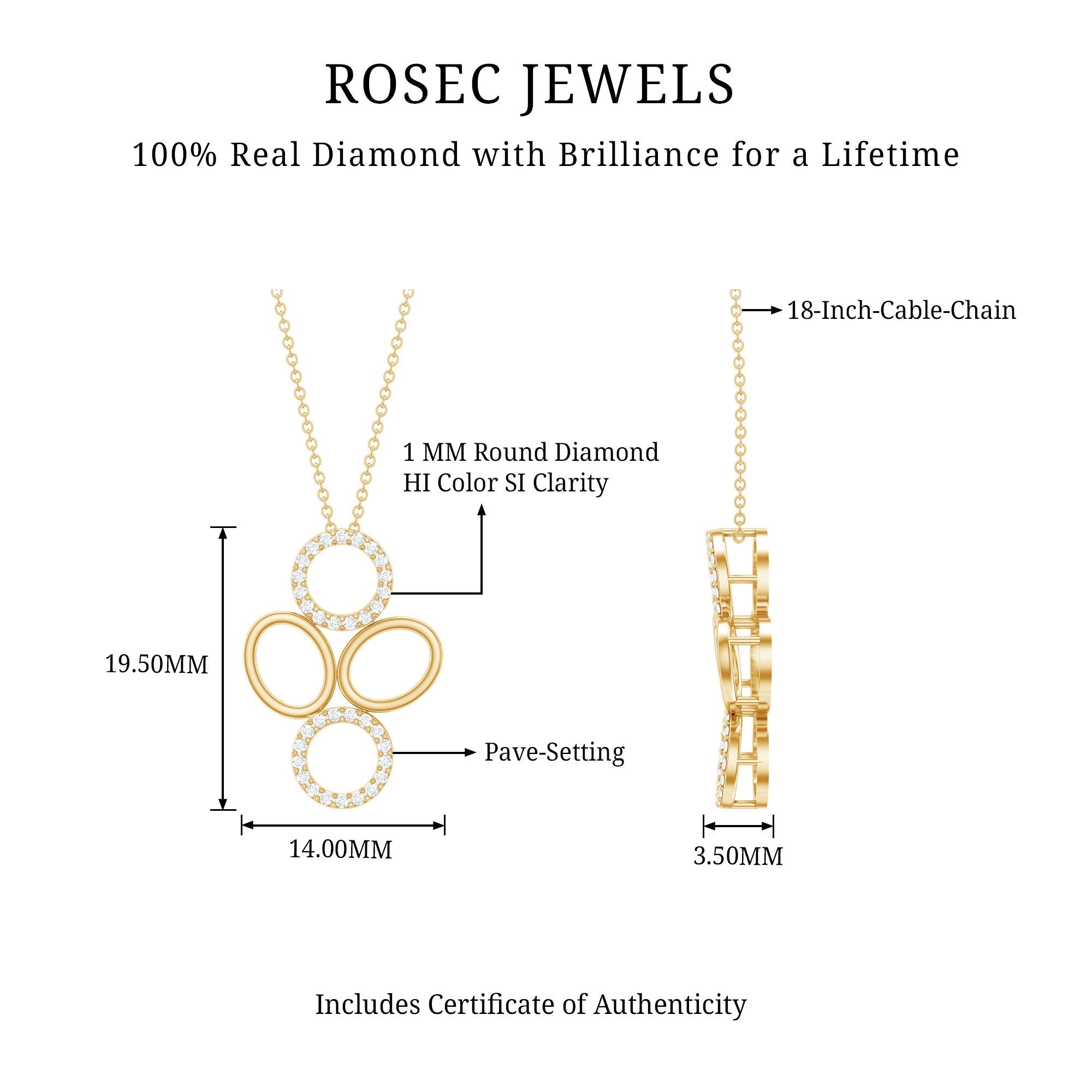 Diamond Circle Necklace – Contemporary Pave Setting Pendant With Round Cut Diamonds