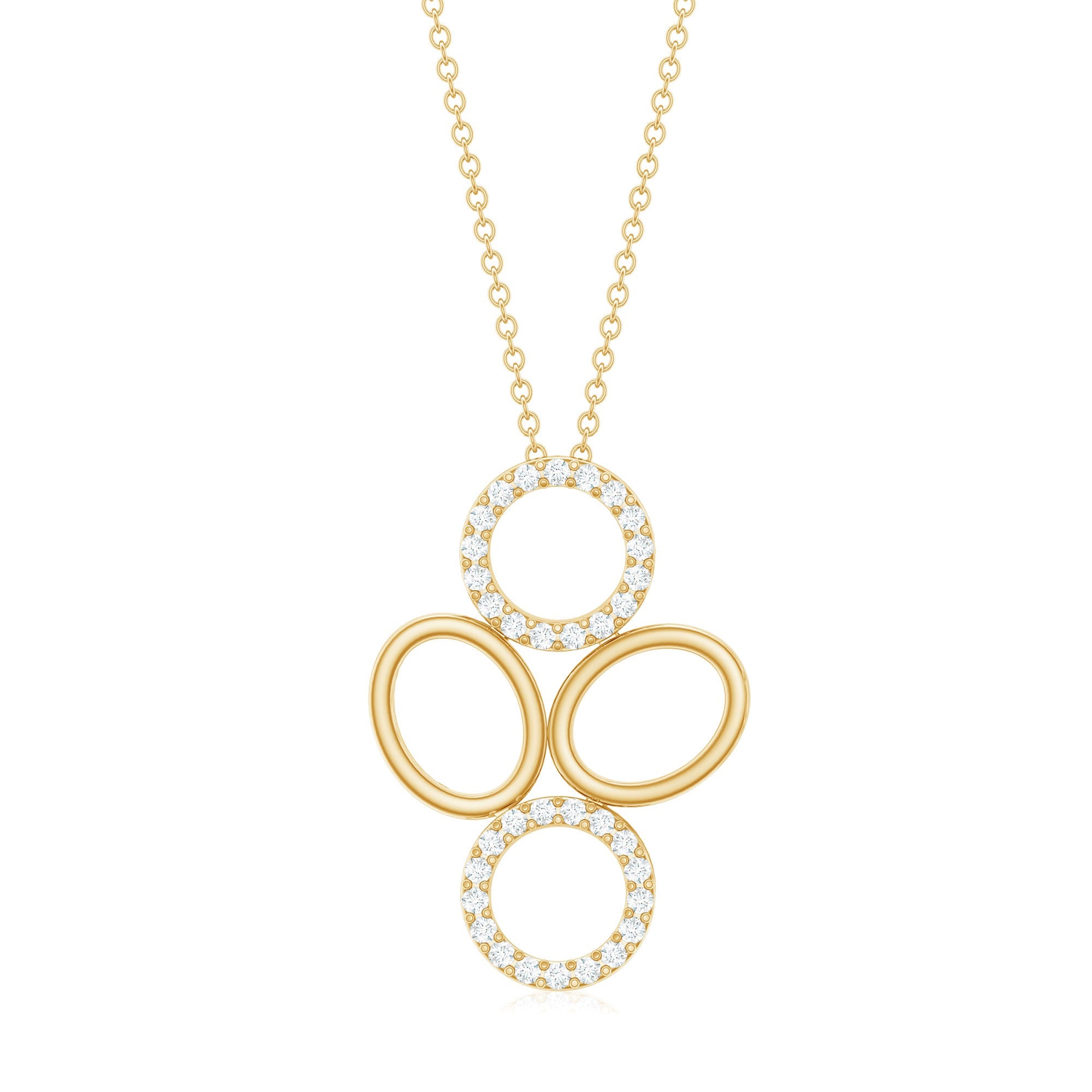 Diamond Circle Necklace – Contemporary Pave Setting Pendant With Round Cut Diamonds