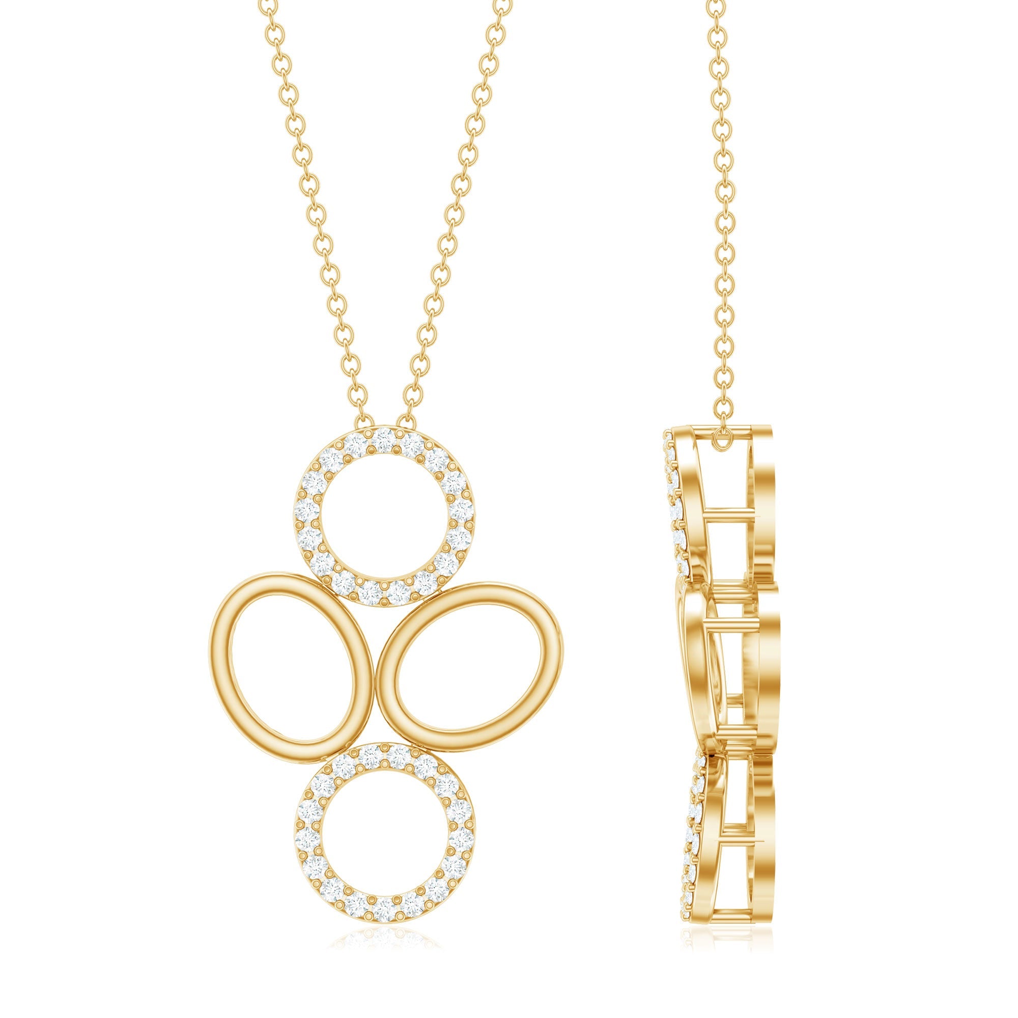 Diamond Circle Necklace – Contemporary Pave Setting Pendant With Round Cut Diamonds