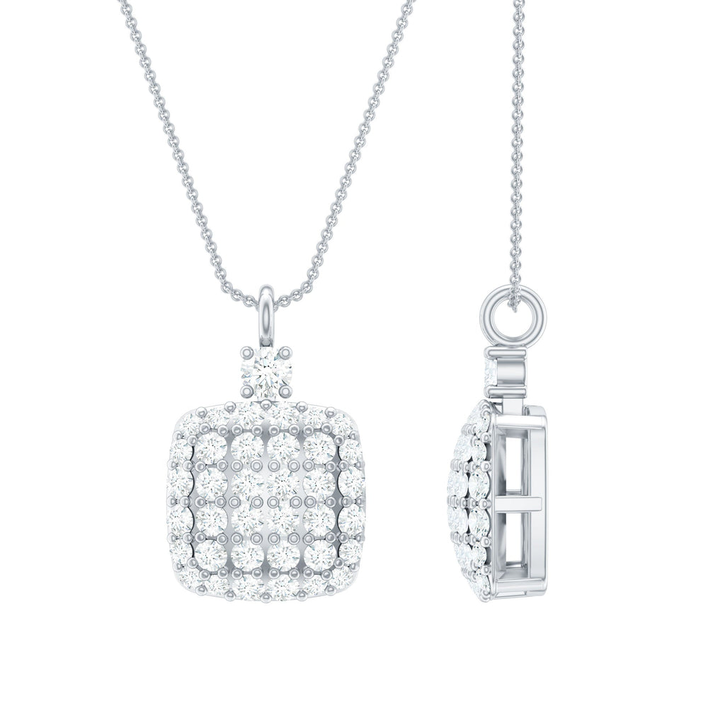 Diamond Pendant Necklace - Brilliant Cut Diamonds In Pave Setting, Geometric Design