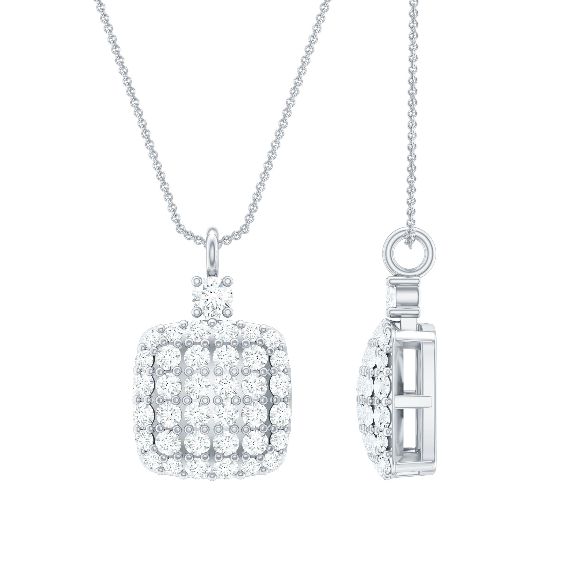 Diamond Pendant Necklace - Brilliant Cut Diamonds In Pave Setting, Geometric Design