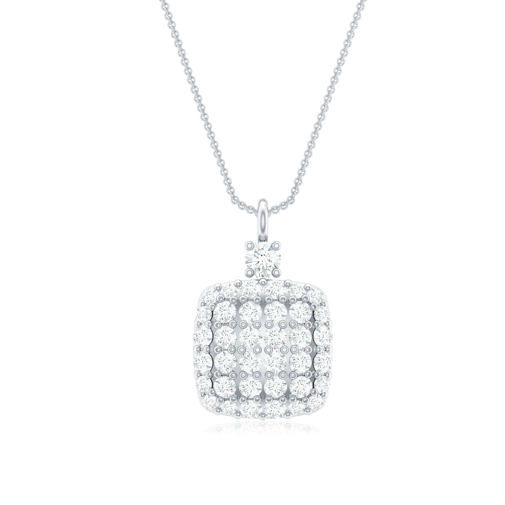 Diamond Pendant Necklace - Brilliant Cut Diamonds In Pave Setting, Geometric Design