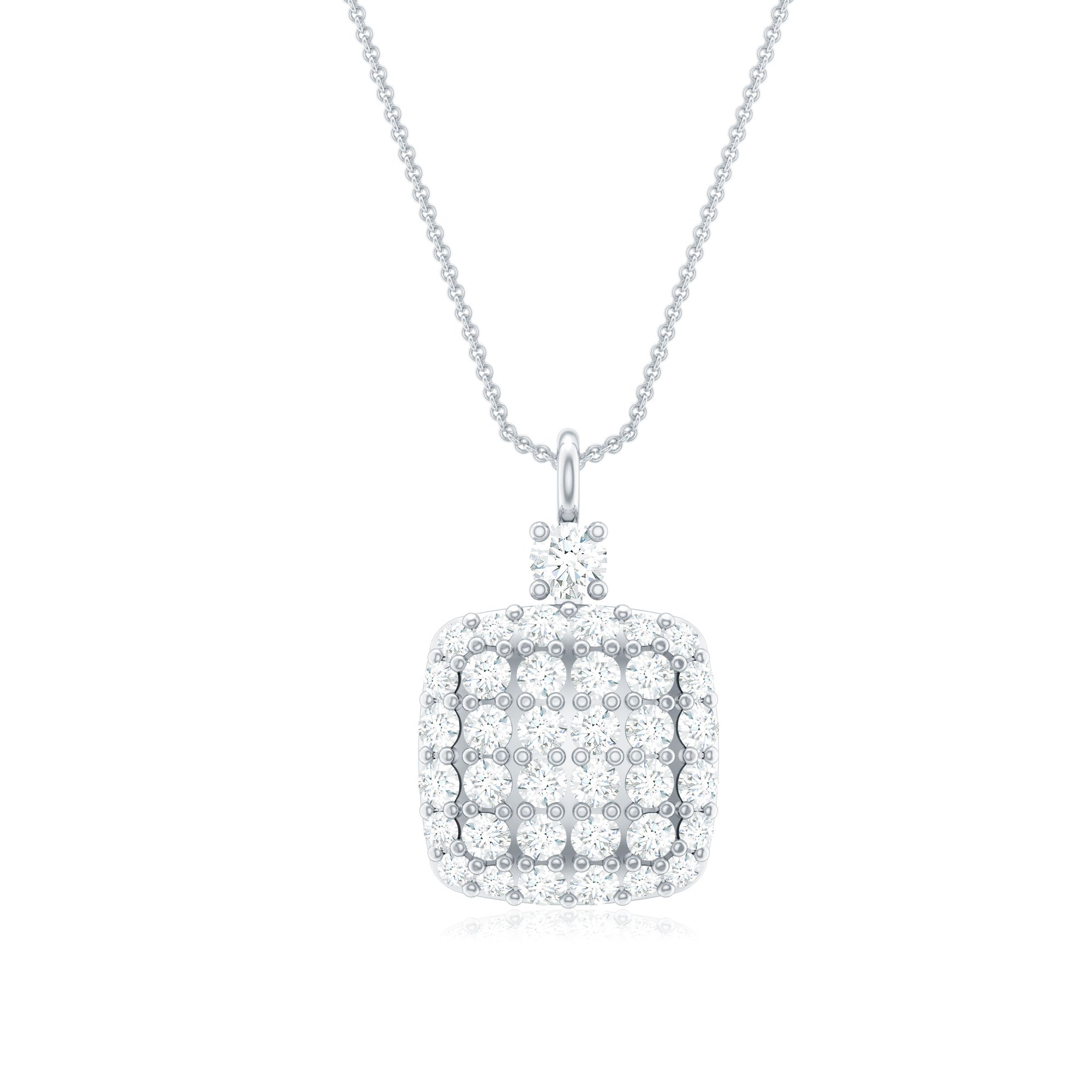 Diamond Pendant Necklace - Brilliant Cut Diamonds In Pave Setting, Geometric Design
