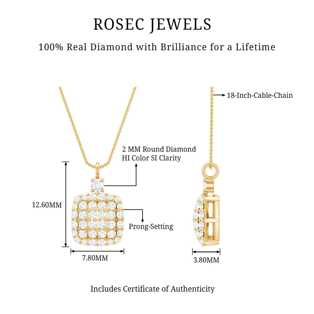 Diamond Pendant Necklace - Brilliant Cut Diamonds In Pave Setting, Geometric Design