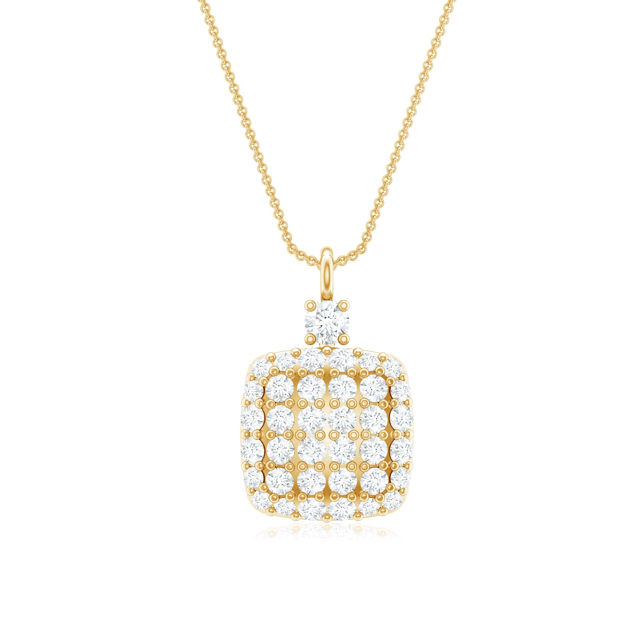Diamond Pendant Necklace - Brilliant Cut Diamonds In Pave Setting, Geometric Design