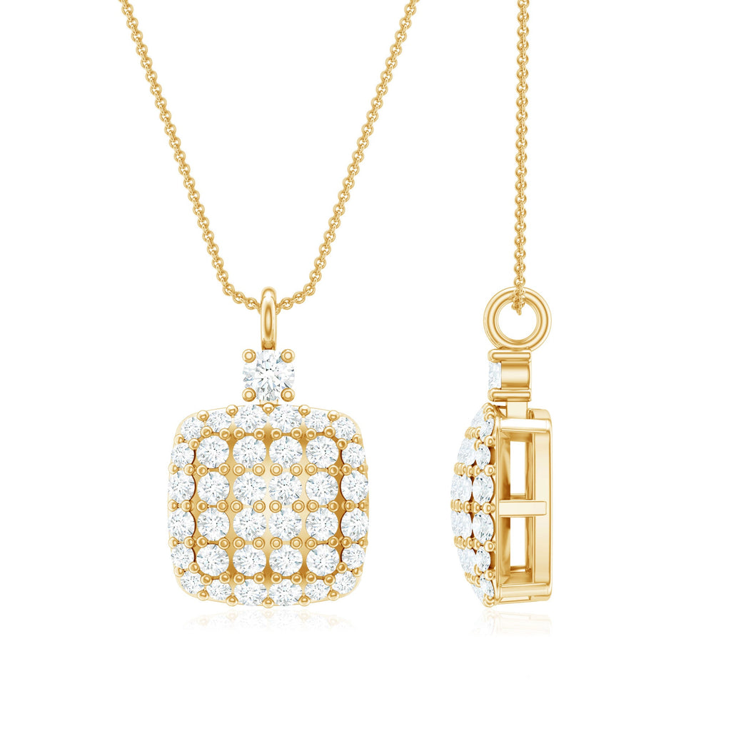 Diamond Pendant Necklace - Brilliant Cut Diamonds In Pave Setting, Geometric Design