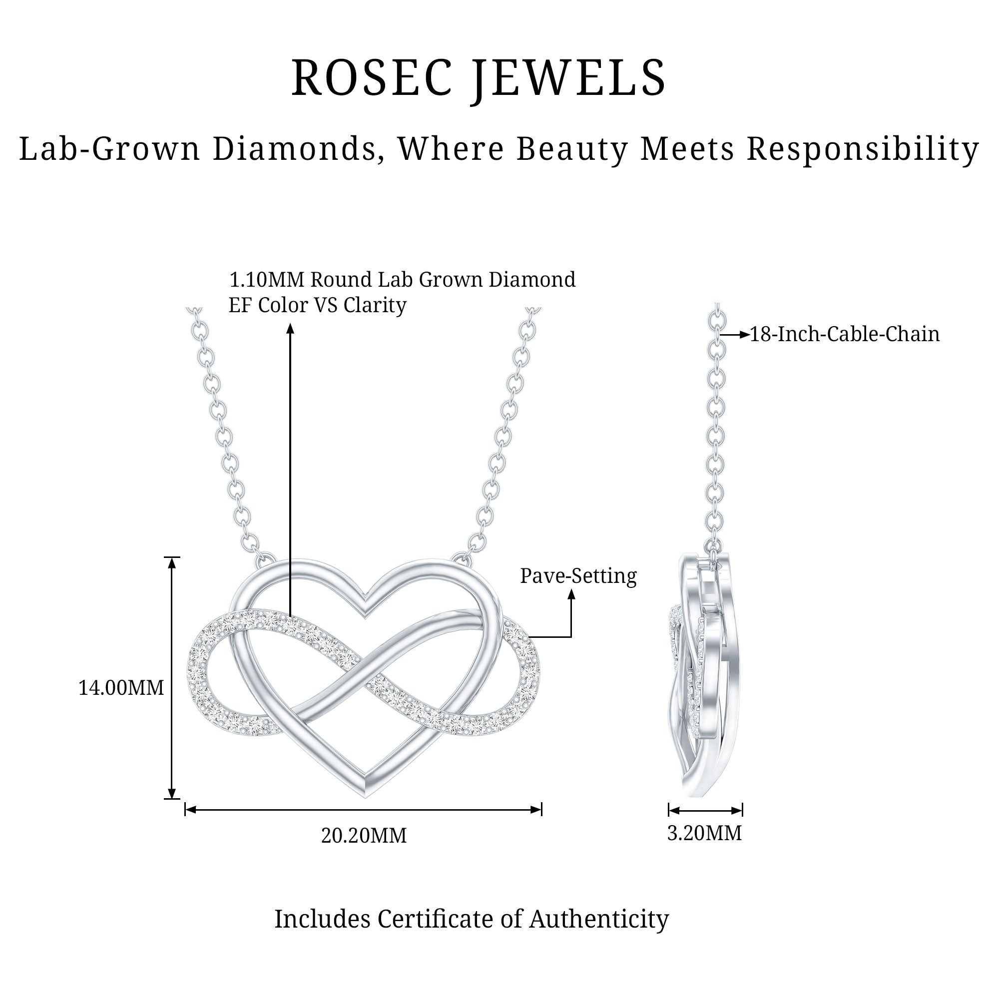 Diamond Infinity Heart Necklace – Sparkling Pave Setting Fine Jewelry Gift