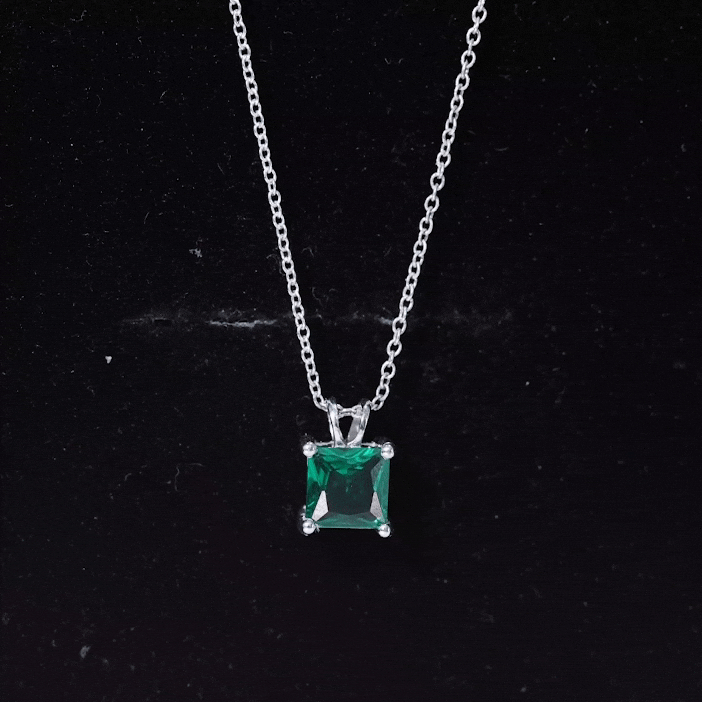 Lab Grown Emerald Necklace – Princess Cut Solitaire Pendant With Chain & Gift Box