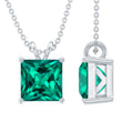 Lab Grown Emerald Necklace – Princess Cut Solitaire Pendant With Chain & Gift Box
