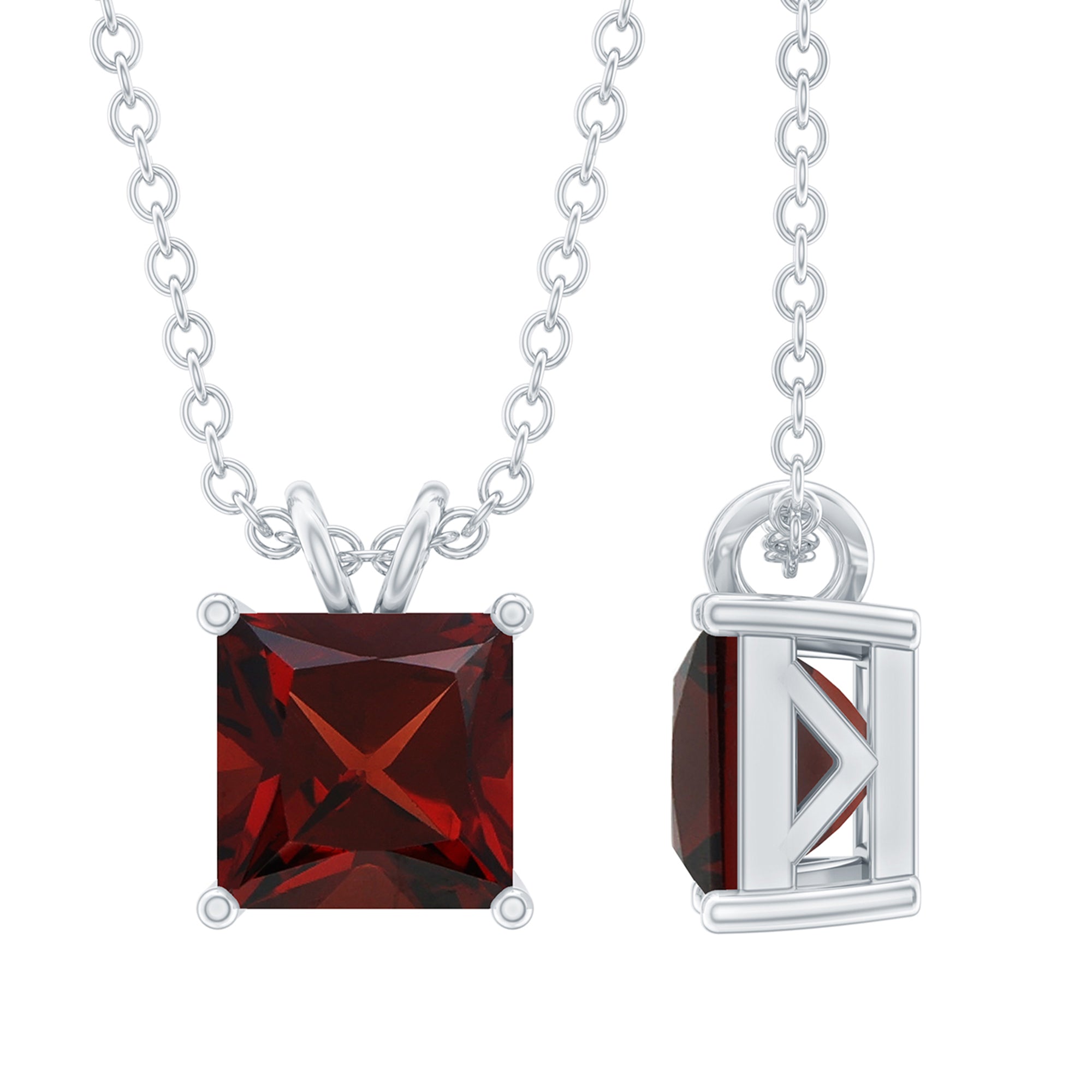 Garnet Princess Cut Necklace – Solitaire Pendant 1.4 Carat AAA Quality Gemstone