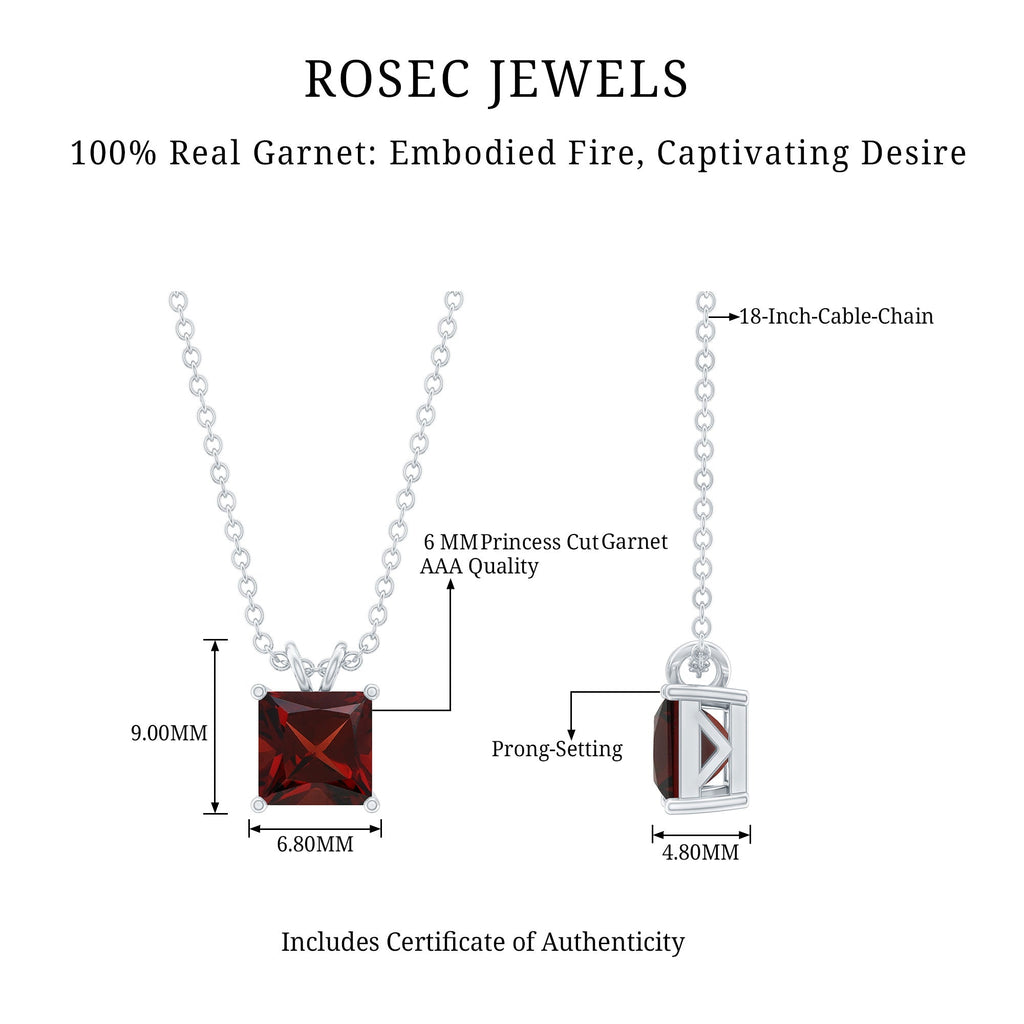 Garnet Princess Cut Necklace – Solitaire Pendant 1.4 Carat AAA Quality Gemstone