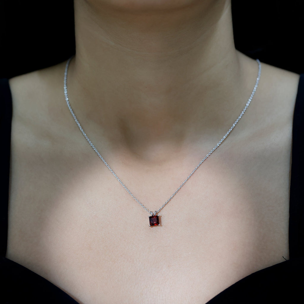 Garnet Princess Cut Necklace – Solitaire Pendant 1.4 Carat AAA Quality Gemstone