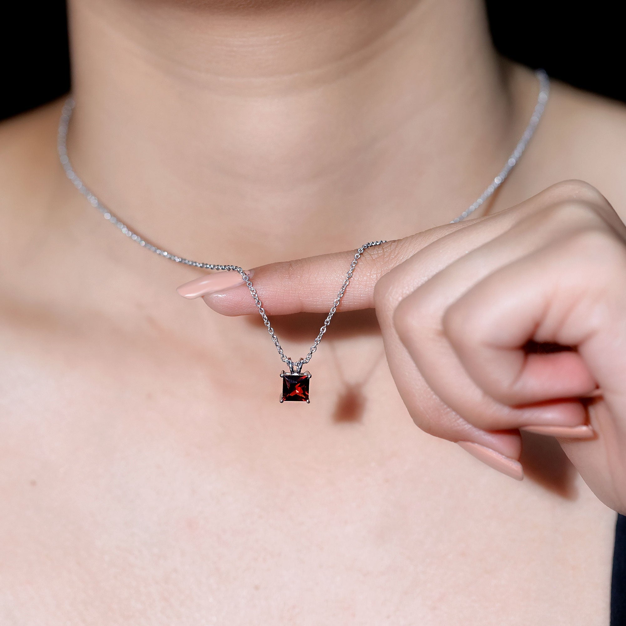 Garnet Princess Cut Necklace – Solitaire Pendant 1.4 Carat AAA Quality Gemstone
