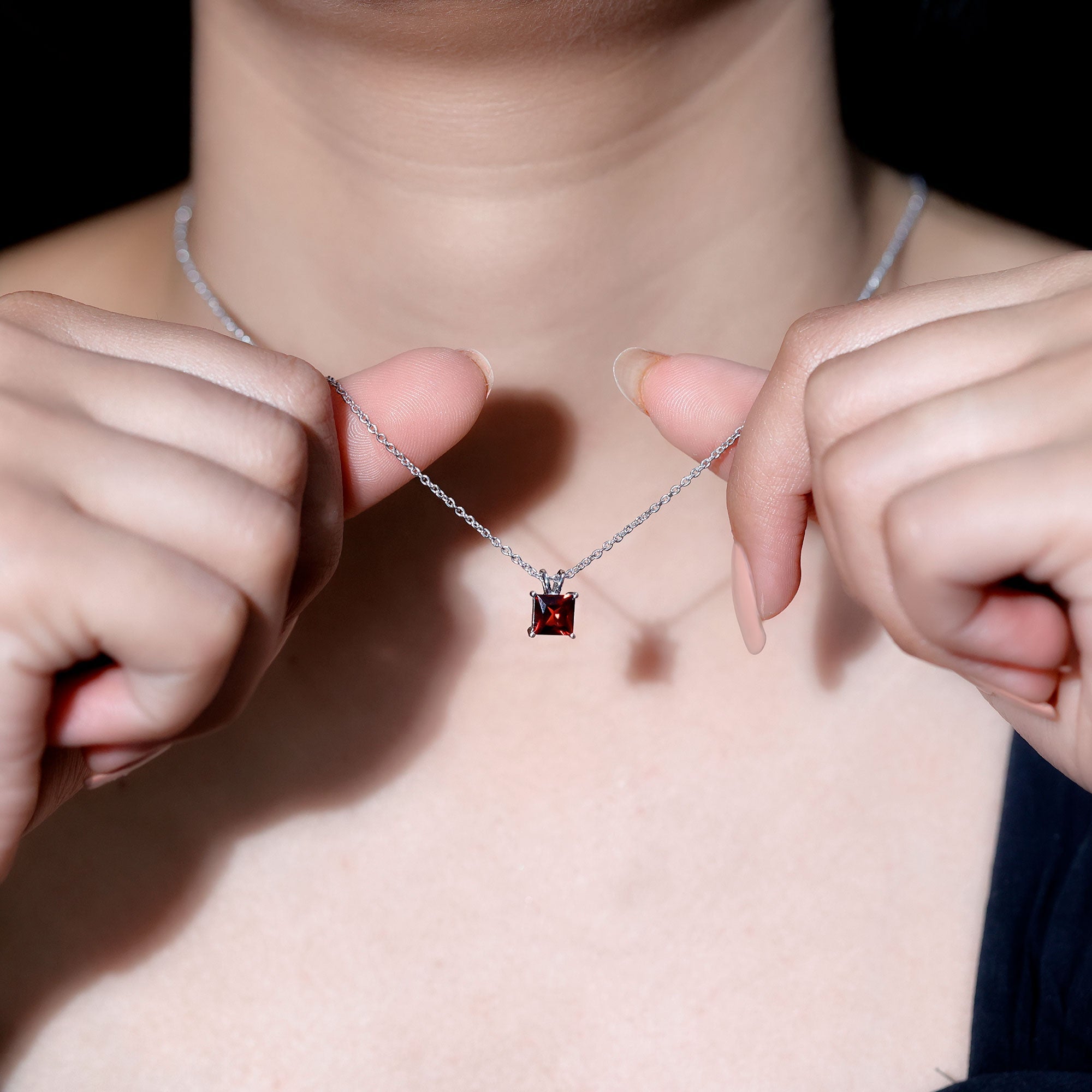Garnet Princess Cut Necklace – Solitaire Pendant 1.4 Carat AAA Quality Gemstone