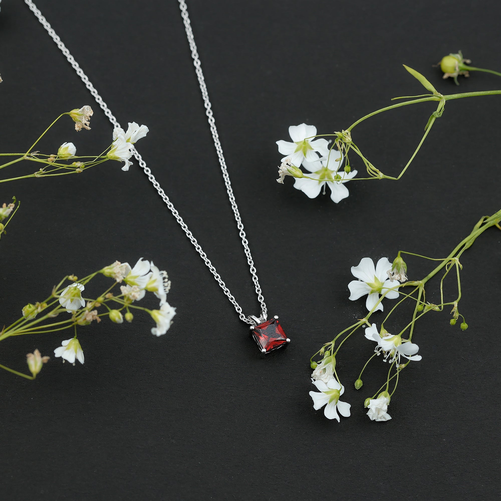 Garnet Princess Cut Necklace – Solitaire Pendant 1.4 Carat AAA Quality Gemstone