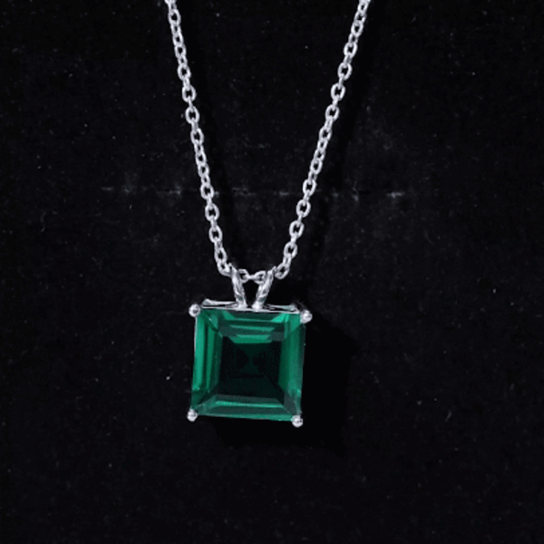 Emerald Solitaire Necklace – Lab Created 5 Carat Princess Cut Pendant With Basket Setting