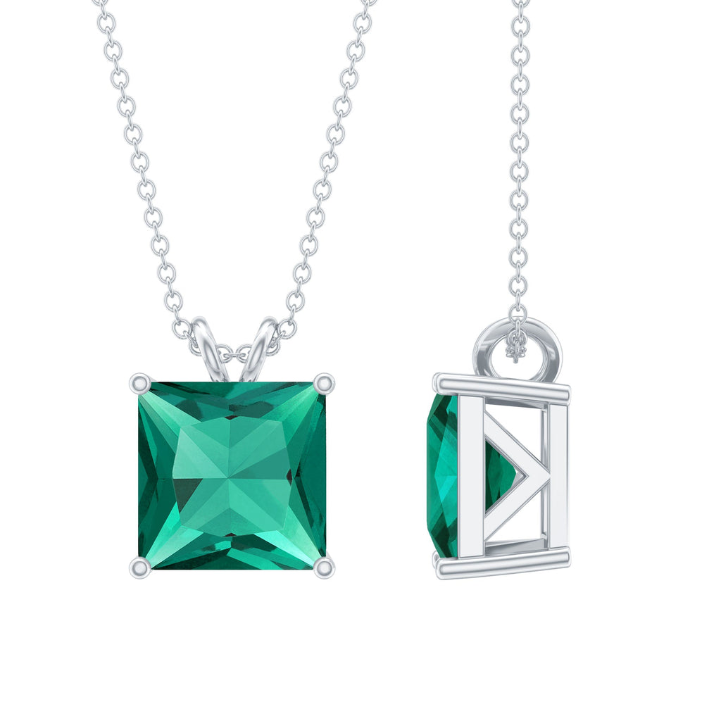 Emerald Solitaire Necklace – Lab Created 5 Carat Princess Cut Pendant With Basket Setting