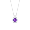 Natural 1 Carat Oval Amethyst Necklace with Diamond Halo