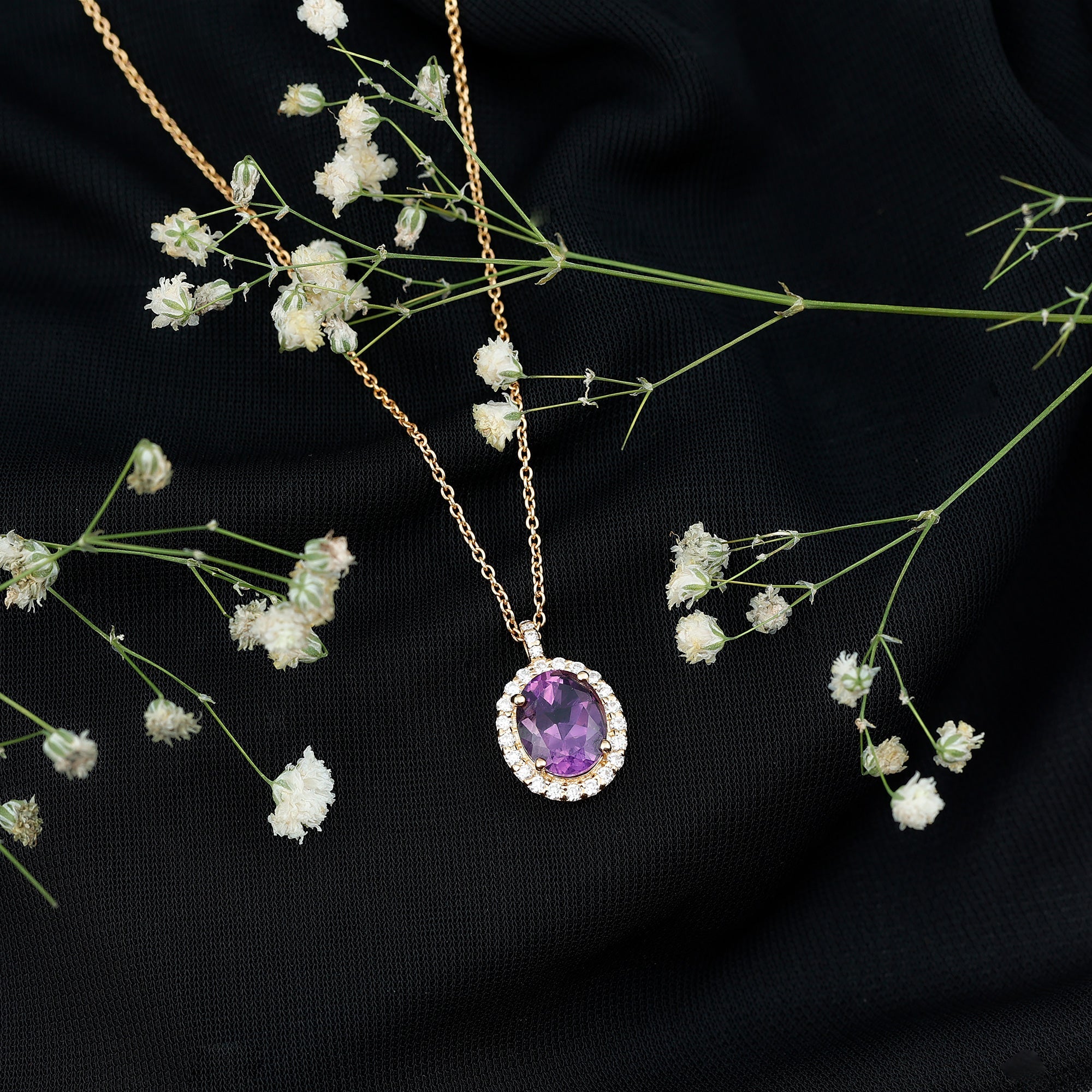 Certified 2.5 Carat Amethyst Oval Necklace with Moissanite Halo