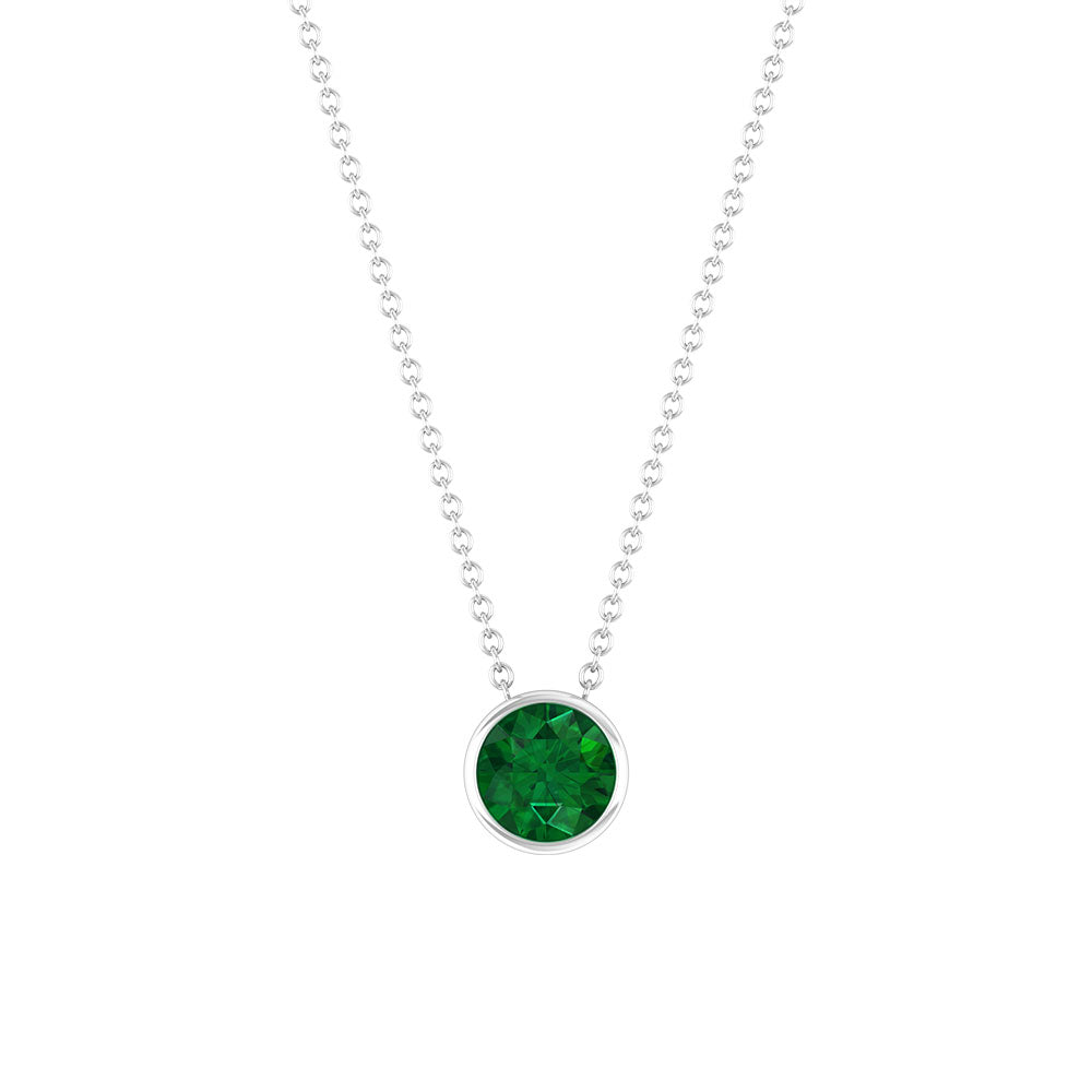 Emerald Necklace - Natural Half Carat Solitaire Emerald Pendant in Bezel Setting