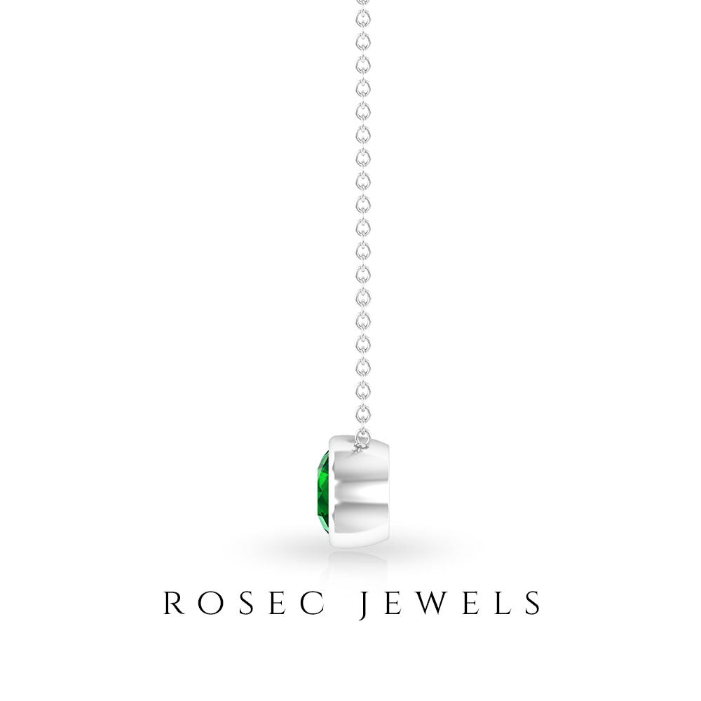 Emerald Necklace - Natural Half Carat Solitaire Emerald Pendant in Bezel Setting