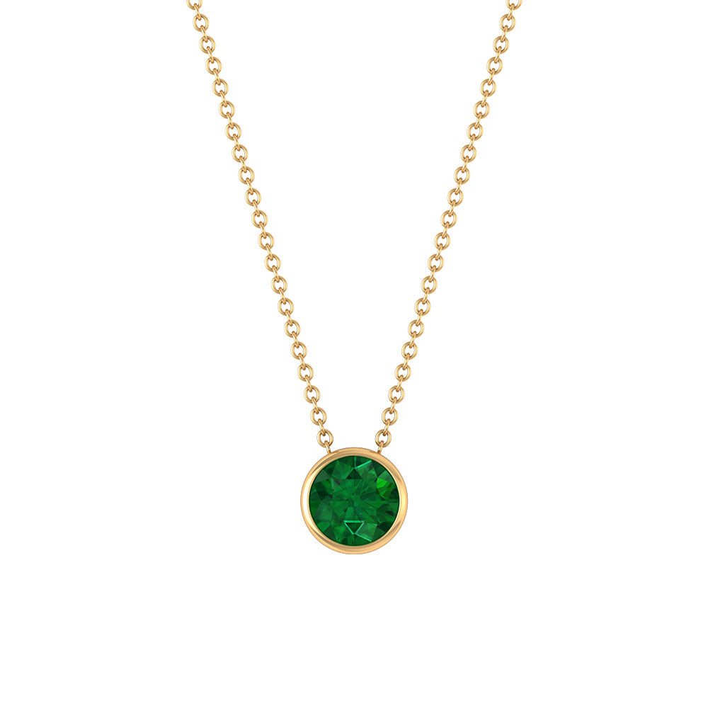 Emerald Necklace - Natural Half Carat Solitaire Emerald Pendant in Bezel Setting