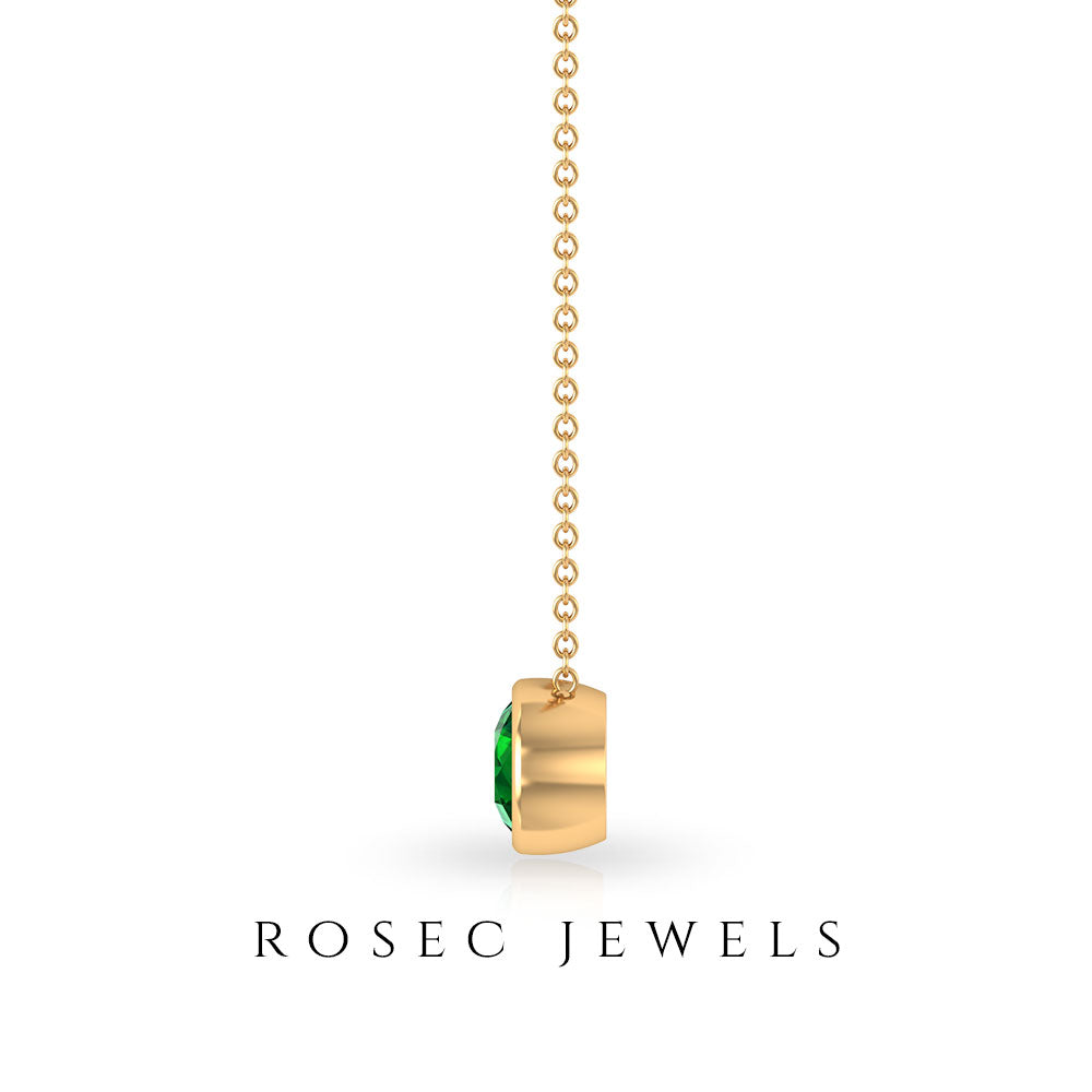 Emerald Necklace - Natural Half Carat Solitaire Emerald Pendant in Bezel Setting